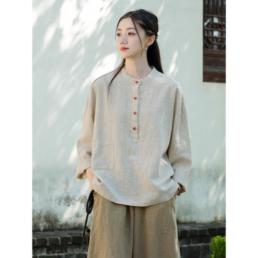 Cotton and linen art Zen tea clothing shirt