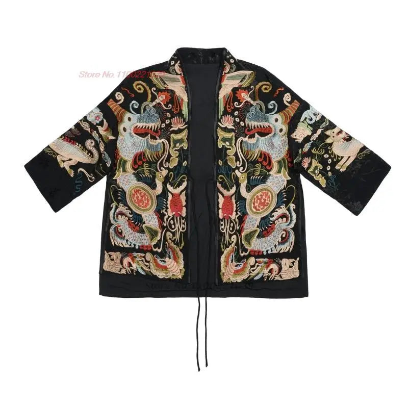 2025 chinese vintage coat retro improved hanfu tops national flower embroidery jacquard jacket traditional chinese ethnic coat