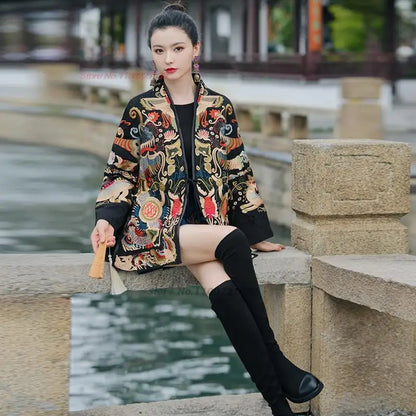 2025 chinese vintage coat retro improved hanfu tops national flower embroidery jacquard jacket traditional chinese ethnic coat