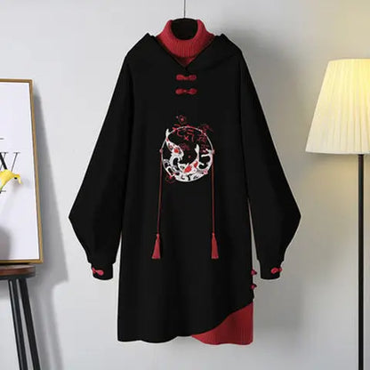 Dress Women's Spring Chinese Traditional Style Hanfu Cheongsam Improved Embroidered Tang Suit 2021 Hooded Sweatshirt Vestidos